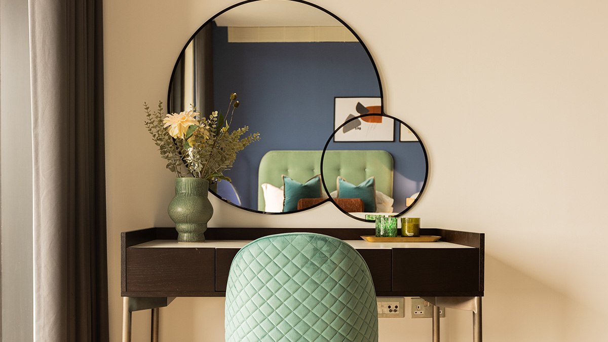 Designer vanity area in a London apartment, part of an InStyle Direct transformation to increase rental appeal