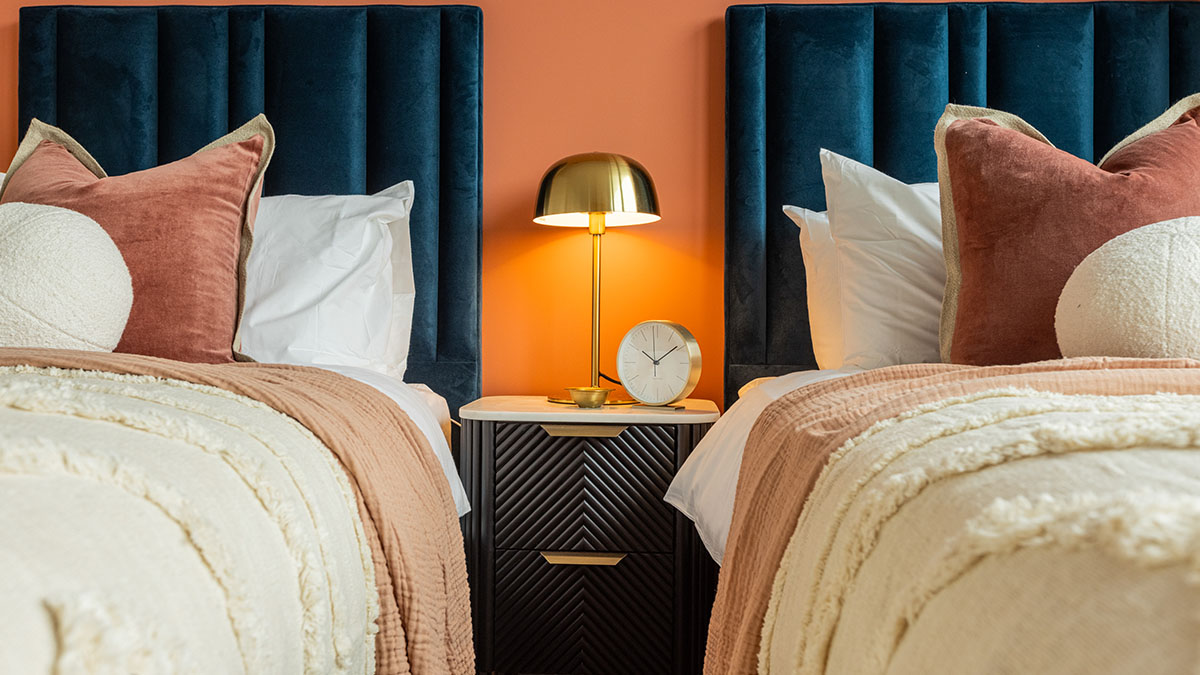Professional twin room styling for a London Airbnb, showcasing furnishing packages for overseas investors